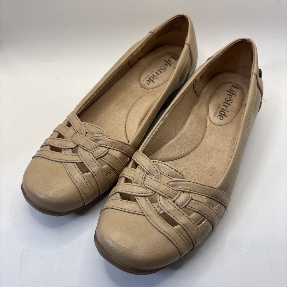 LifeStride Women's Diverse Slip-On Ballet Flats Tan Size 6 M Woven Strap